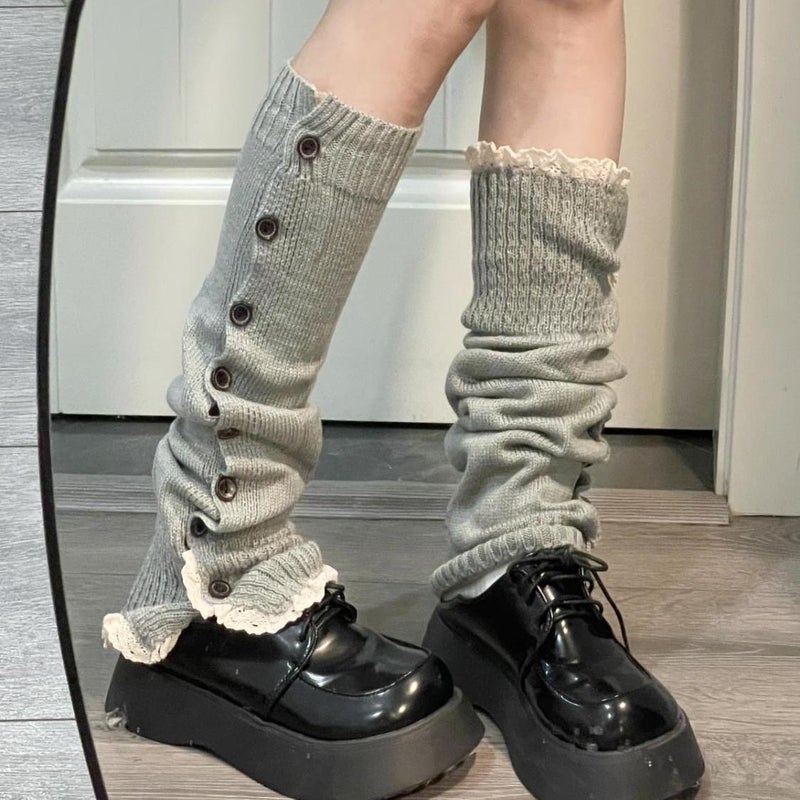 Palandot Stacked Stocking Cover With Lace Japanese Korean Medium-Style All-Match Sub-Culture Leg Cover Spice Girls Multicolor Button - Image 1